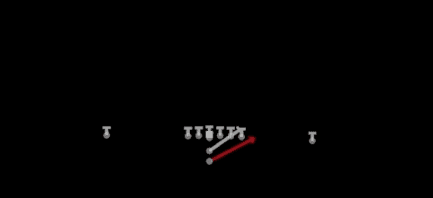 Play diagram for Off Tackle from I Form Pro in Madden 27