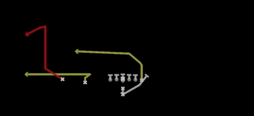 Play diagram for PA Boot Comeback from I Form Slot in Madden 27