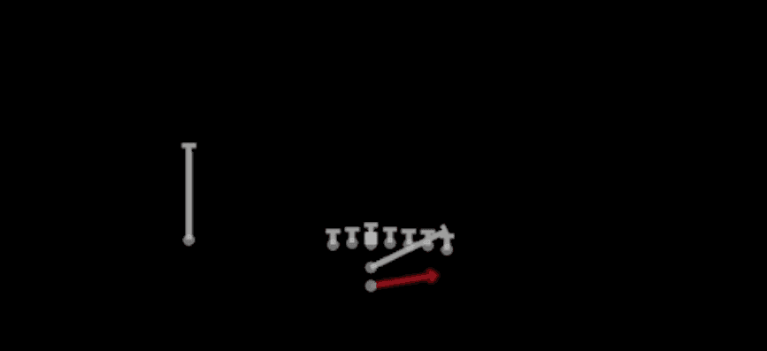 Play diagram for HB Zone Toss from I Form Wing in Madden 27
