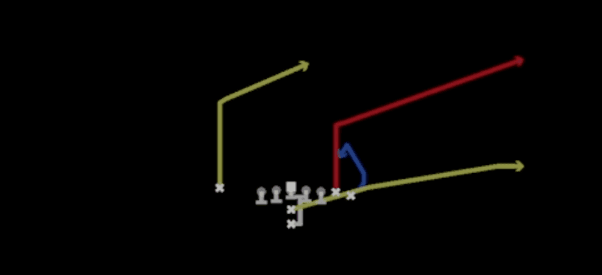 Play diagram for PA Close Post from I Form Wing in Madden 27