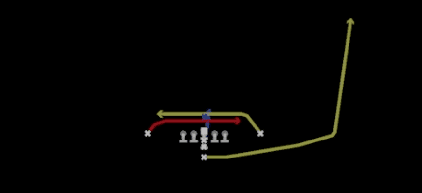 Play diagram for Mesh HB Rail from Maryland I Close in Madden 27