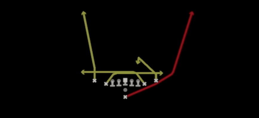 Play diagram for Mesh Spot from Pistol Deuce Close in Madden 27