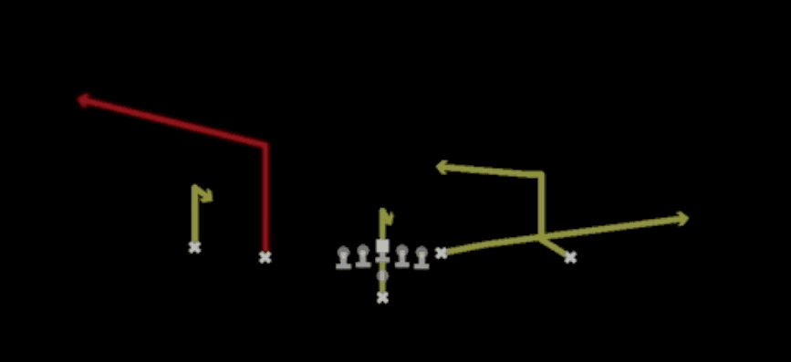 Play diagram for Middle Hook from Pistol Doubles in Madden 27