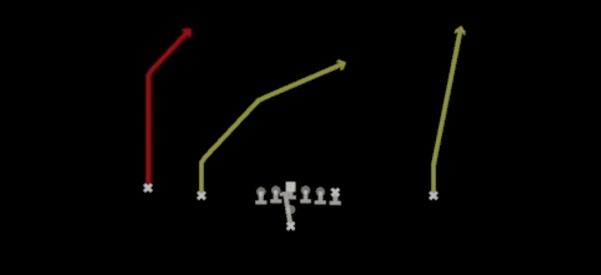 Play diagram for PA Post Shot from Pistol Doubles in Madden 27