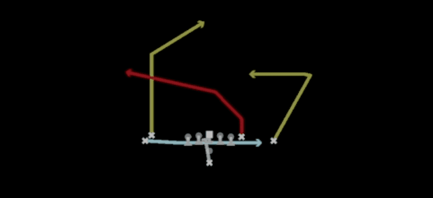 Play diagram for Jet PA Cross from Pistol Doubles Hip in Madden 27