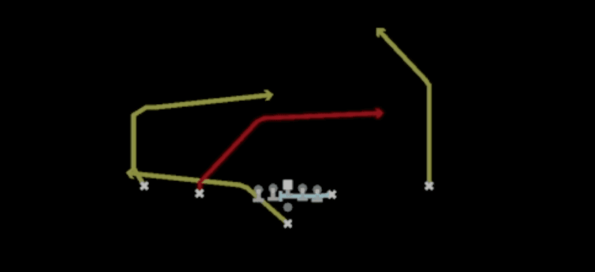 Play diagram for Escort PA Cross from Pistol Doubles Y Off in Madden 27