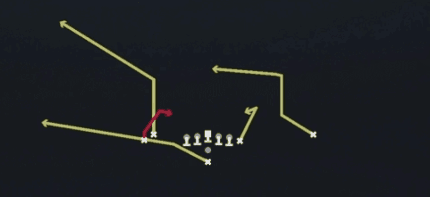Play diagram for Flanker Spot from Pistol Doubles Y Off Stack in Madden 27