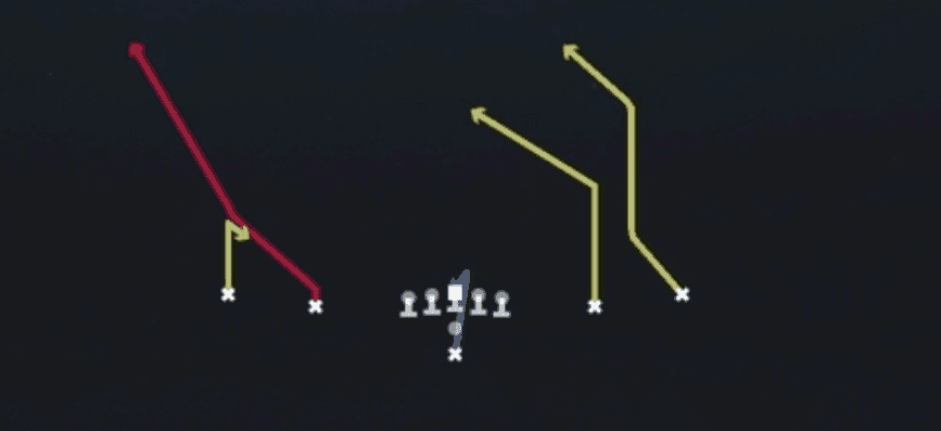 Play diagram for Fade Smash from Pistol Spread in Madden 27