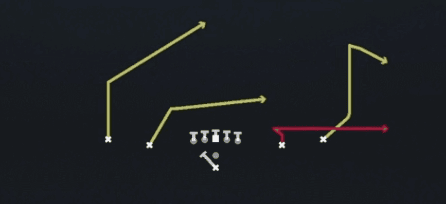 Play diagram for PA Boot from Pistol Spread in Madden 27