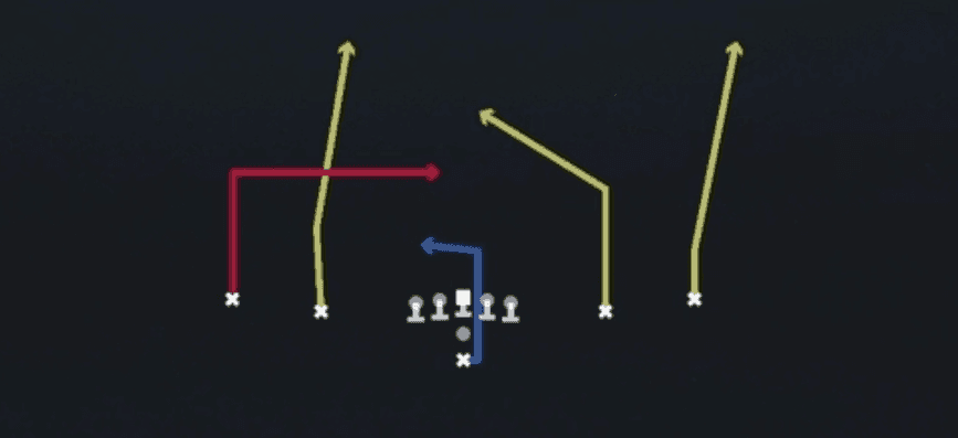 Play diagram for PA Deep In from Pistol Spread in Madden 27