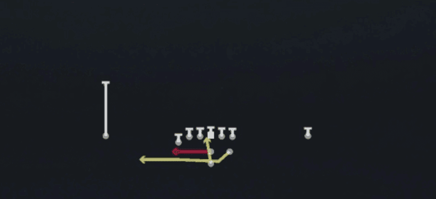 Play diagram for Tr Option Slip from Pistol Strong in Madden 27