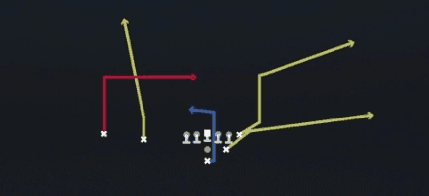 Play diagram for PA Deep In from Pistol Strong Slot in Madden 27