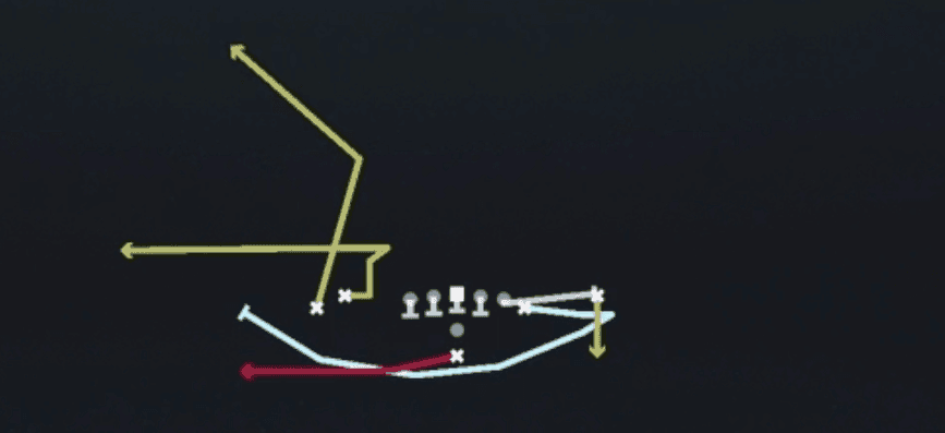 Play diagram for Cheat HB Double Pass from Pistol Tight Y Off Flex in Madden 27