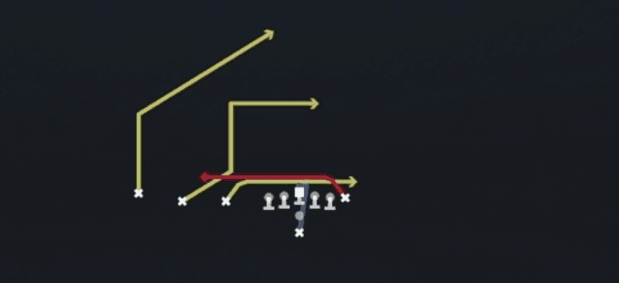 Play diagram for Inside Cross from Pistol Trips in Madden 27