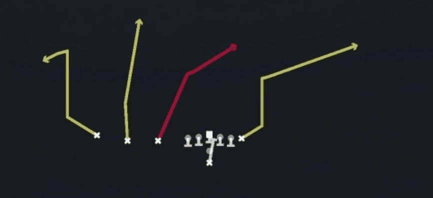 Play diagram for PA Comeback from Pistol Trips in Madden 27