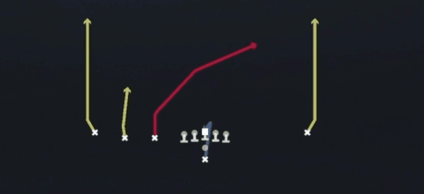 Play diagram for Four Verticals from Pistol Trips Left Open in Madden 27
