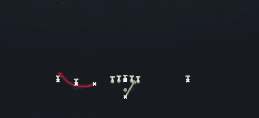 Play diagram for RPO Alert Bubble from Pistol Trips Left Open in Madden 27