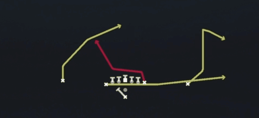 Play diagram for PA Boot Y Drag from Pistol U Off in Madden 27