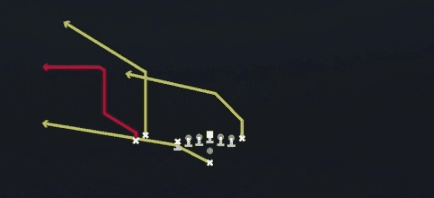 Play diagram for Dash Flood from Pistol U Off Stack in Madden 27