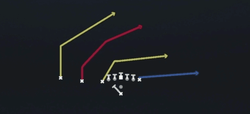 Play diagram for PA Boot Over from Pistol U Off Trips in Madden 27