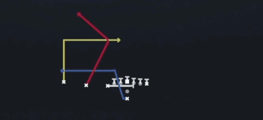 Play diagram for PA Corner Dig from Pistol U Off Trips in Madden 27