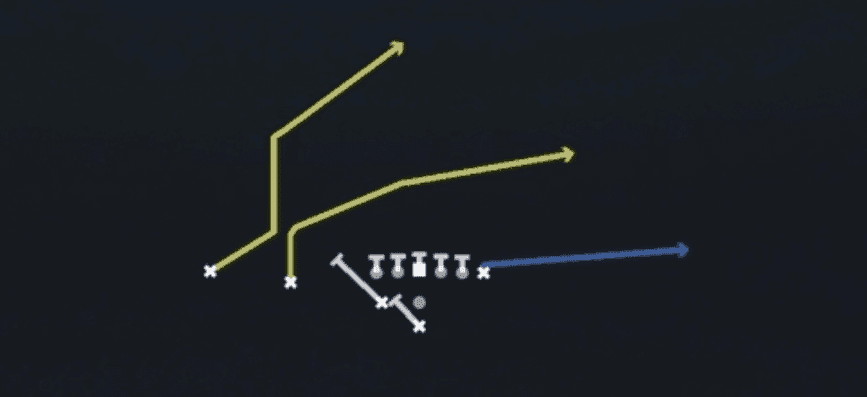 Play diagram for PA Boot from Pistol Weak Slot in Madden 27