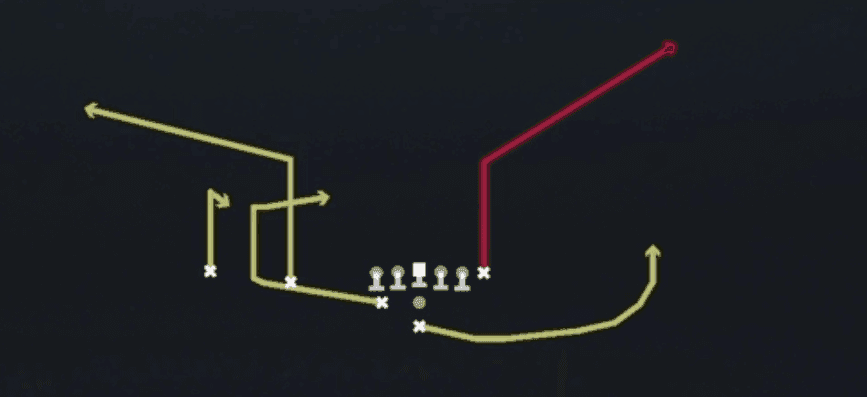 Play diagram for Smash Y-Corner from Pistol Weak Slot in Madden 27