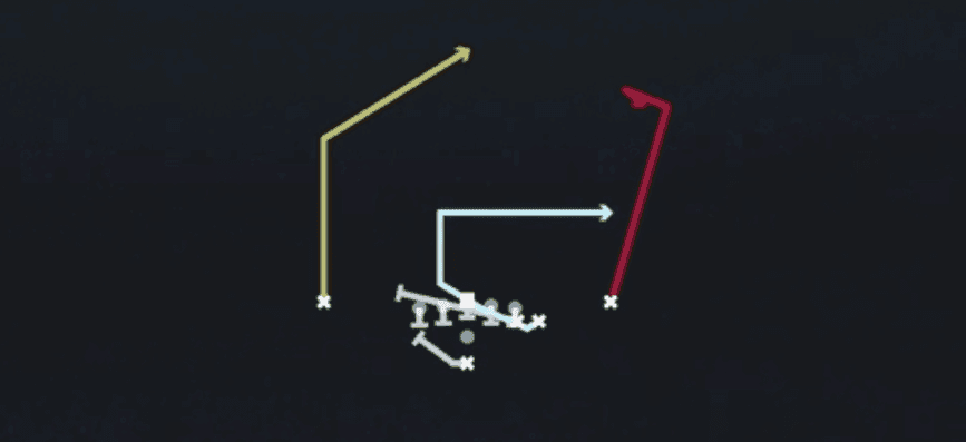 Play diagram for PA Cheat Deep Post Stop from Pistol Wing Close in Madden 27