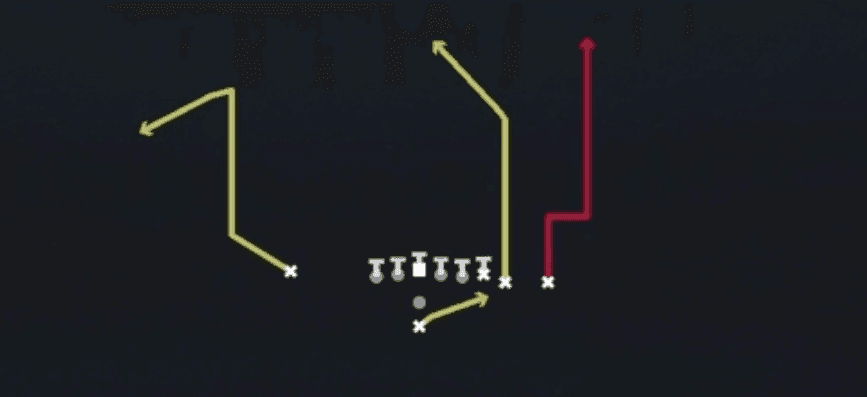 Play diagram for PA Stretch Shot from Pistol Wing Close in Madden 27