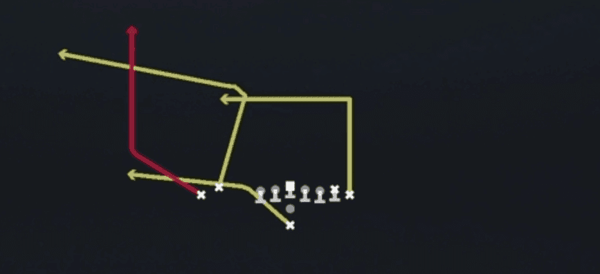 Play diagram for PA Flood from Pistol Wing Flex Close in Madden 27