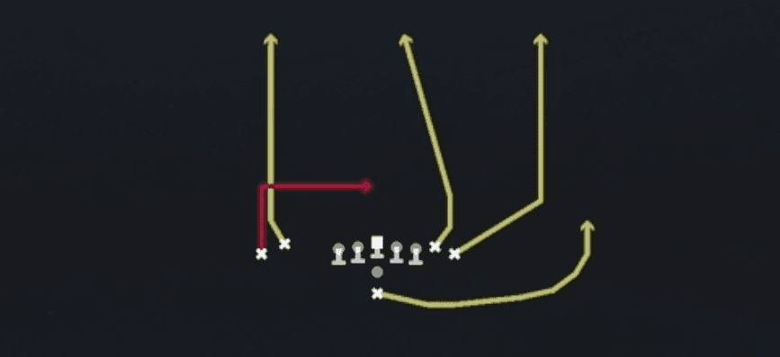 Play diagram for WR Under from Pistol Wing Flex Close in Madden 27