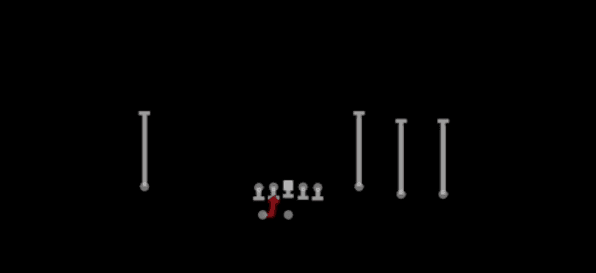 Play diagram for HB Draw from Shotgun 4WR Trips Strong in Madden 27