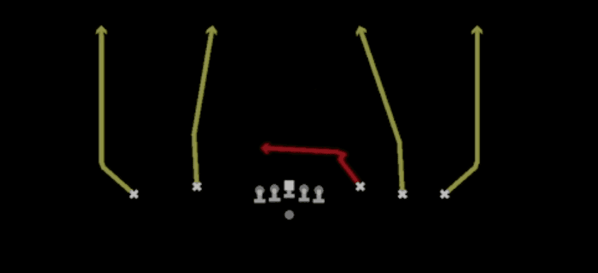 Play diagram for Verticals Y-Shake from Shotgun 5WR Flex Trey in Madden 27