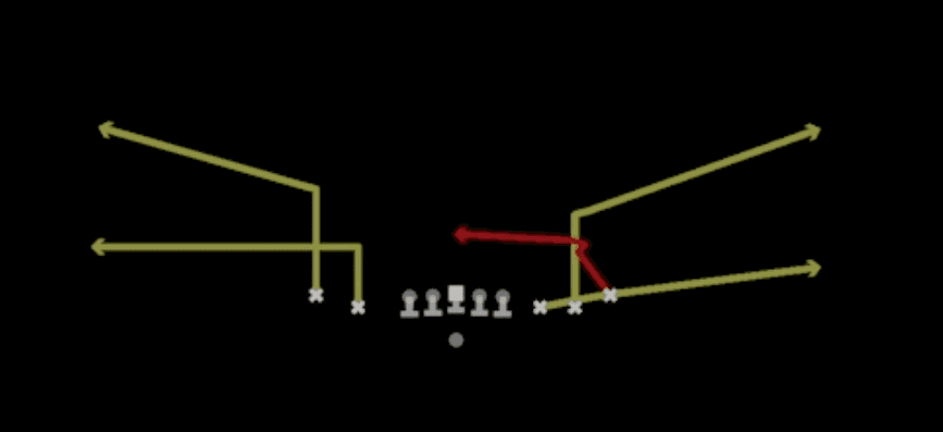 Play diagram for Z Spot Shake from Shotgun 5WR Tight in Madden 27