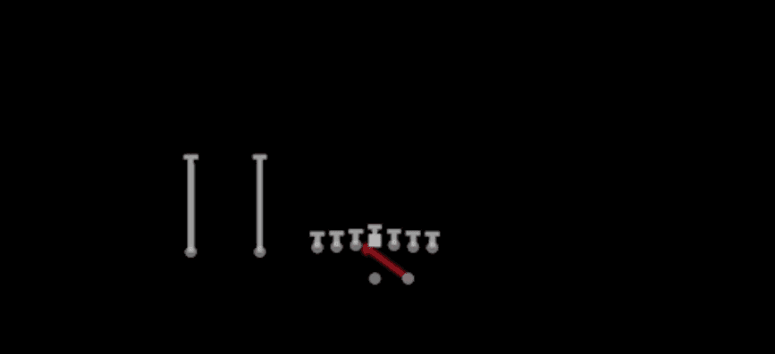 Play diagram for Inside Zone from Shotgun Ace Slot in Madden 27