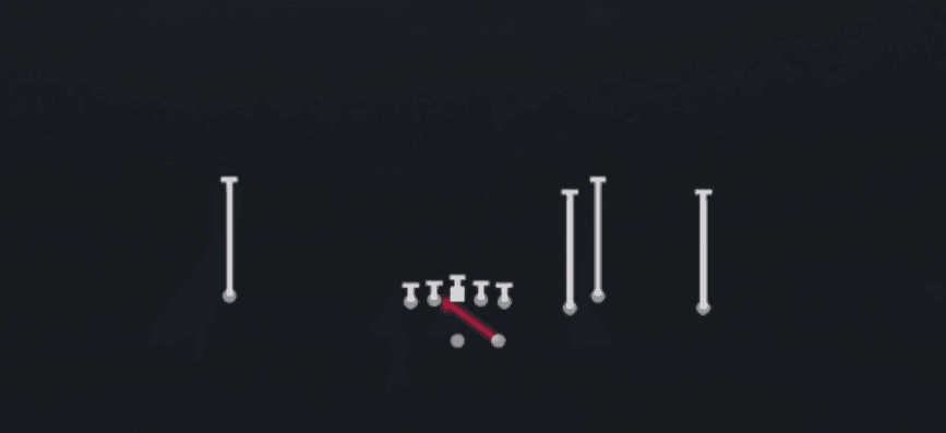 Play diagram for Inside Zone from Shotgun Box HB Strong in Madden 27