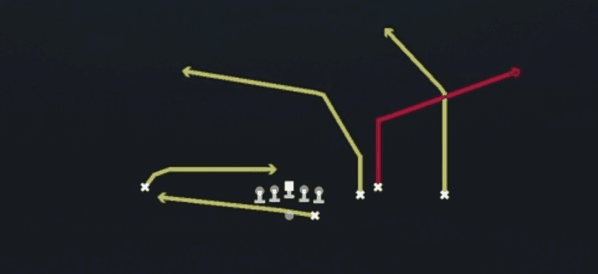 Play diagram for PA Scissors from Shotgun Box HB Strong in Madden 27