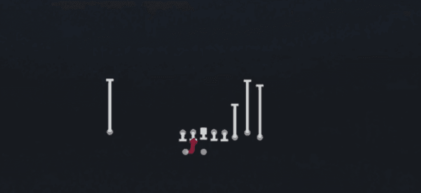 Play diagram for HB Mid Draw from Shotgun Bunch in Madden 27