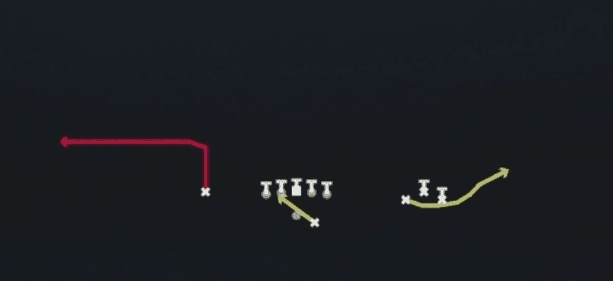 Play diagram for RPO Read Bubble from Shotgun Bunch Open Offset in Madden 27