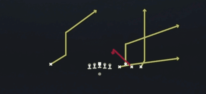 Play diagram for Spot from Shotgun Bunch Quads Close in Madden 27