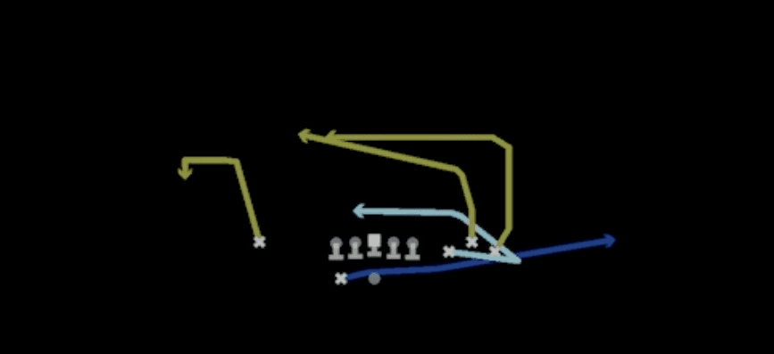 Play diagram for Mtn Slot Cross from Shotgun Bunch Spread Nasty in Madden 27