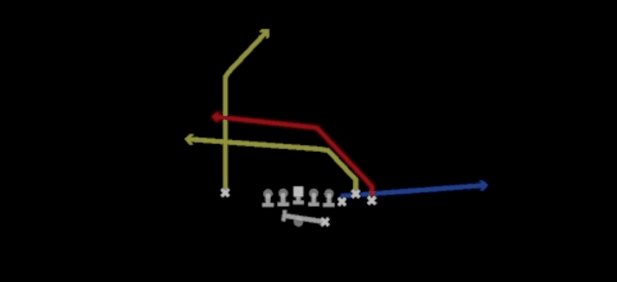 Play diagram for PA Cross from Shotgun Bunch Str Nasty in Madden 27