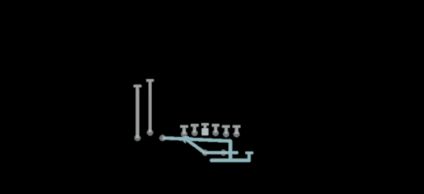 Play diagram for Boomerang HB Off Tackle from Shotgun Bunch TE in Madden 27