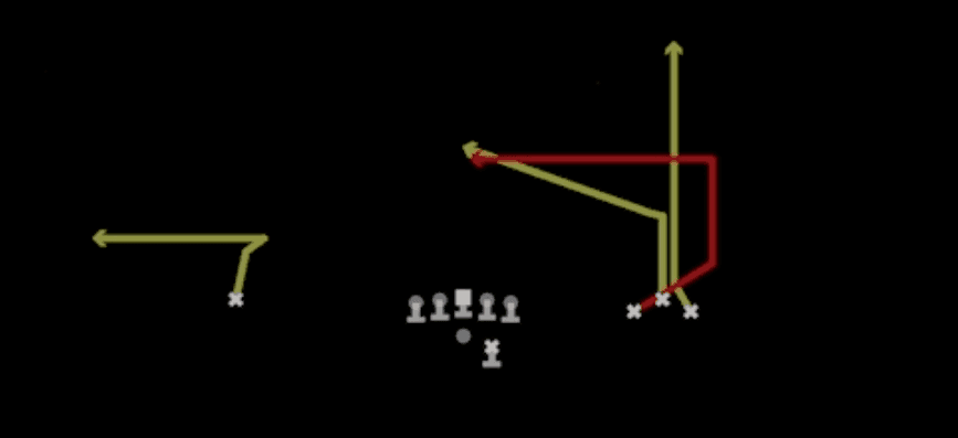 Play diagram for Dagger Swap X-Slant from Shotgun Bunch Trio Open in Madden 27