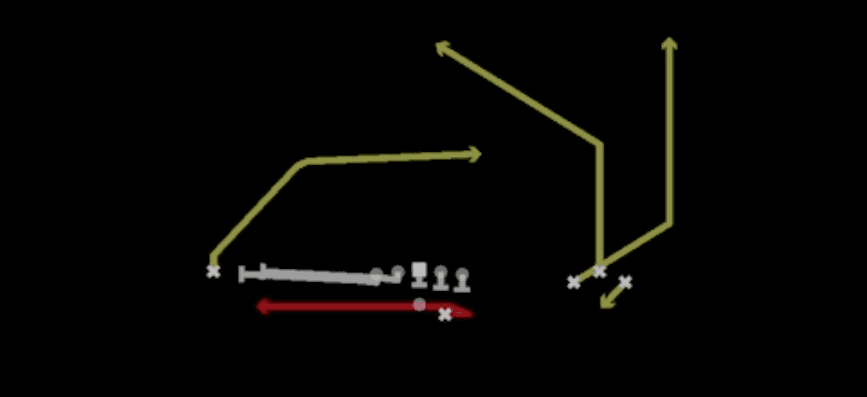 Play diagram for HB Cross Screen from Shotgun Bunch Trio Open in Madden 27