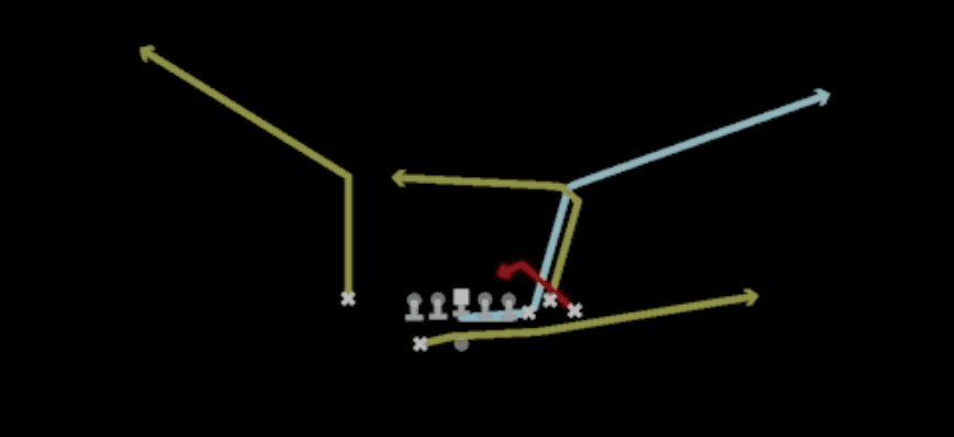 Play diagram for Mtn Spot HB Under from Shotgun Bunch X Nasty in Madden 27