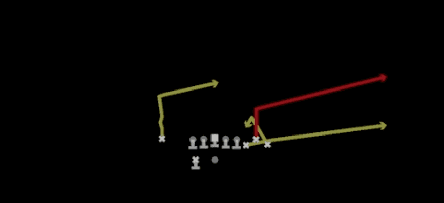 Play diagram for Z Spot Goalline from Shotgun Bunch X Nasty in Madden 27
