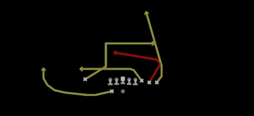 Play diagram for Slot Slant from Shotgun Bunch Y-Trips in Madden 27