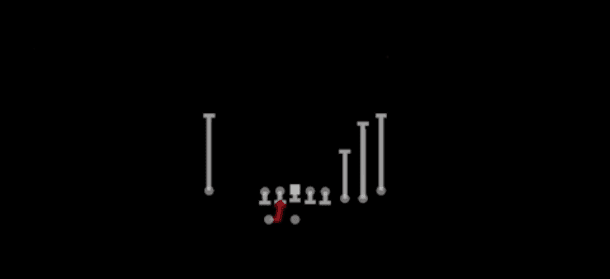 Play diagram for HB Mid Draw from Shotgun Cluster in Madden 27