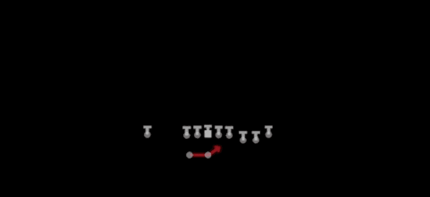 Play diagram for HB Off Tackle from Shotgun Cluster in Madden 27